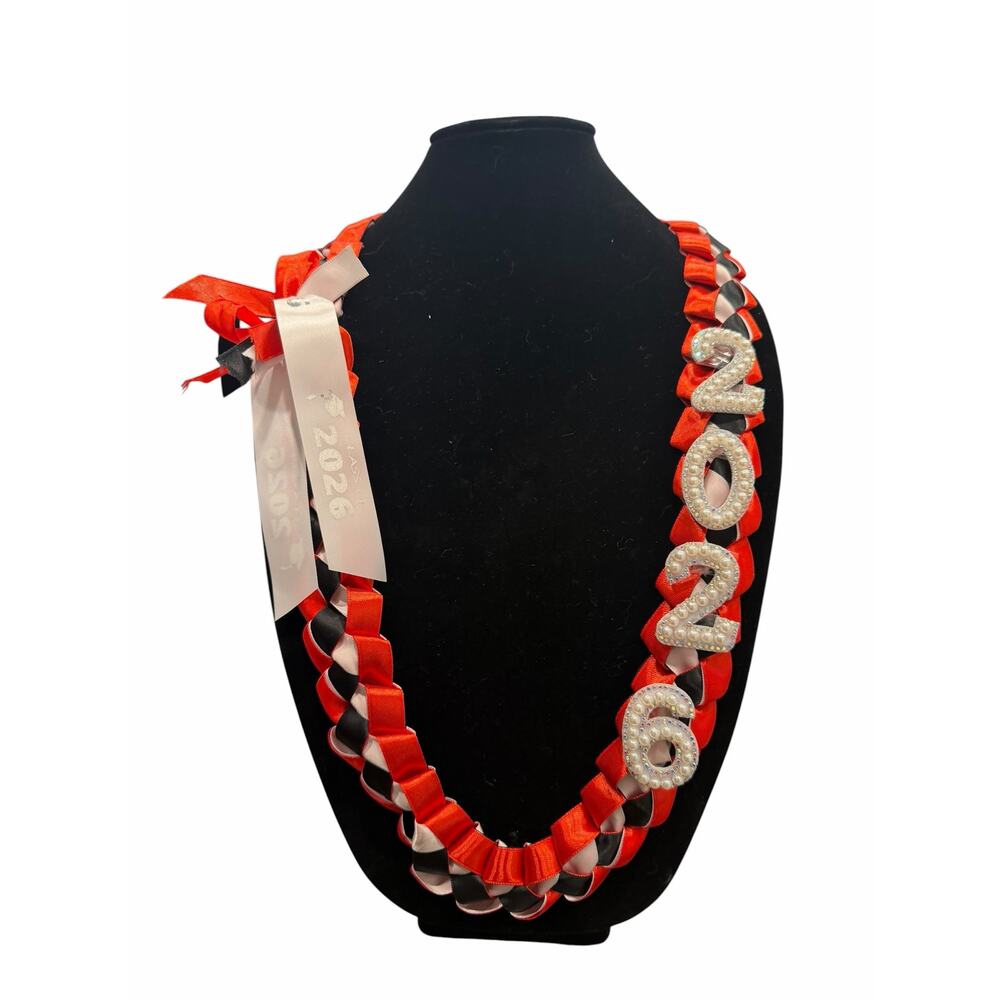 Class of 2026 Graduation Lei with Bling Beaded 2026 Red Black White Ribbon Lei - Picture 5 of 5